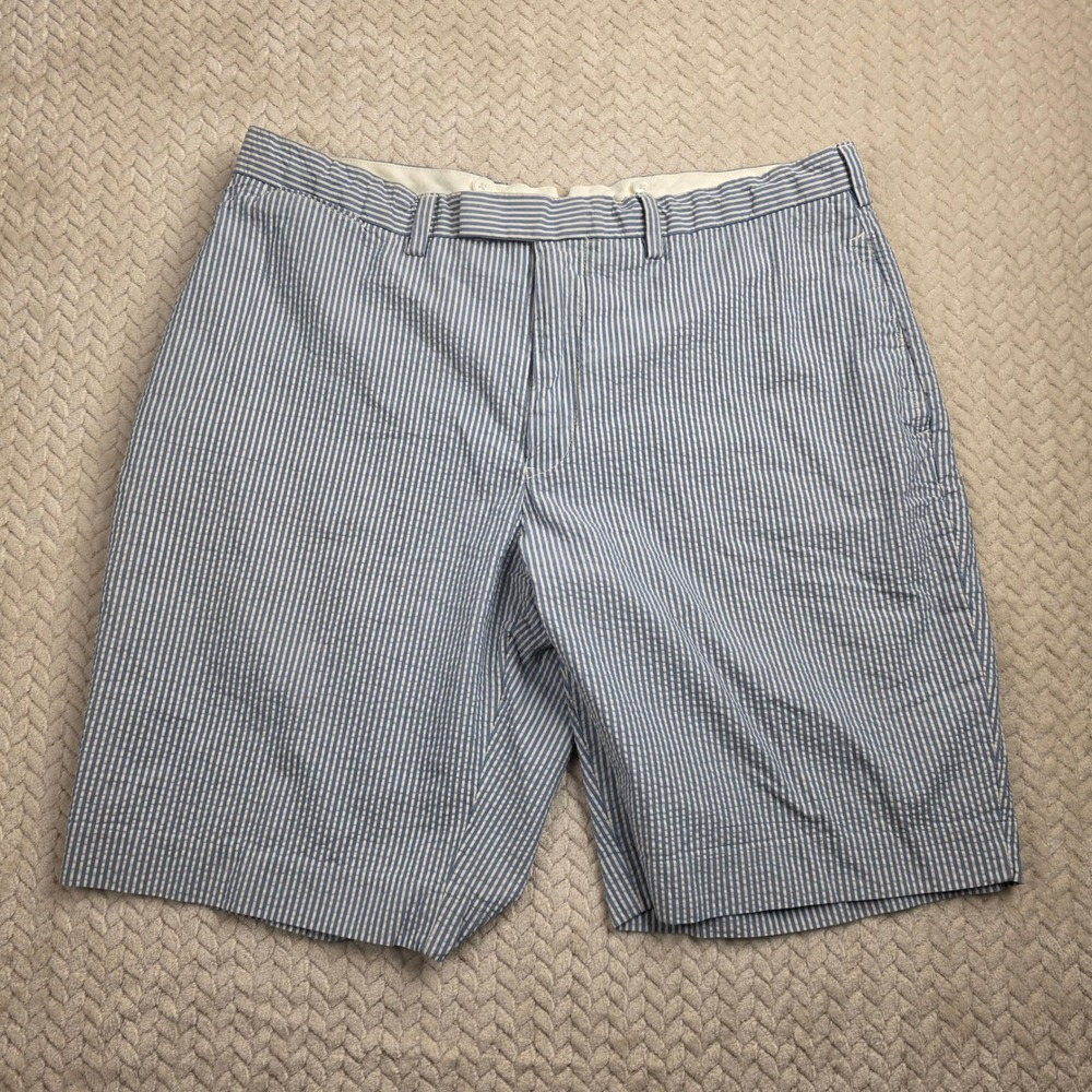 Polo Ralph Lauren Mens Blue White Seersucker Striped Shorts Size 38 Classic Fit